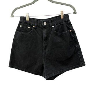 Asos High Waisted Denim Shorts Womens 4 Black Relaxed Jean Shorts Solid